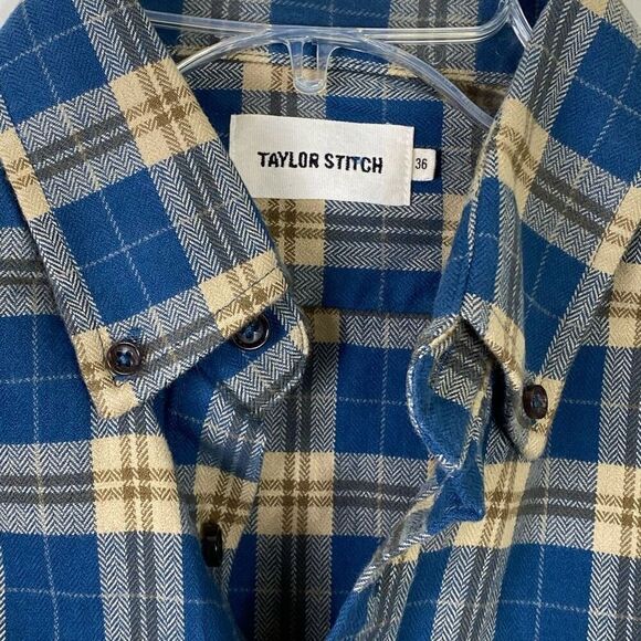 NWT Taylor Stitch the Jack in Brushed Navy Plaid Long Sleeve Button Up Shirt XS - Picture 4 of 7